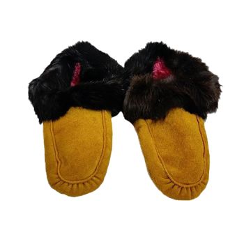 SLIPPER- DARK RABBIT FUR TRIM