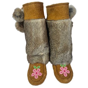 MUKLUKS-BROWN TRIM PINK FLOWER