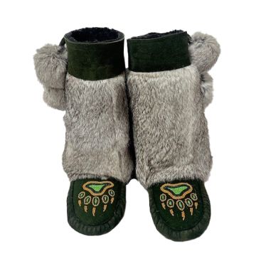 MUKLUKS-GREEN SUEDE-GREY FUR