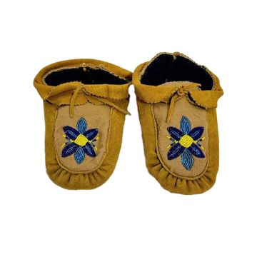 SLIPPER- BLU/YLW FLOWER ON TAN